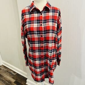 Noble U Los Angeles Women’s Flannel Med Shirt Blouse Red Blue (A0129)